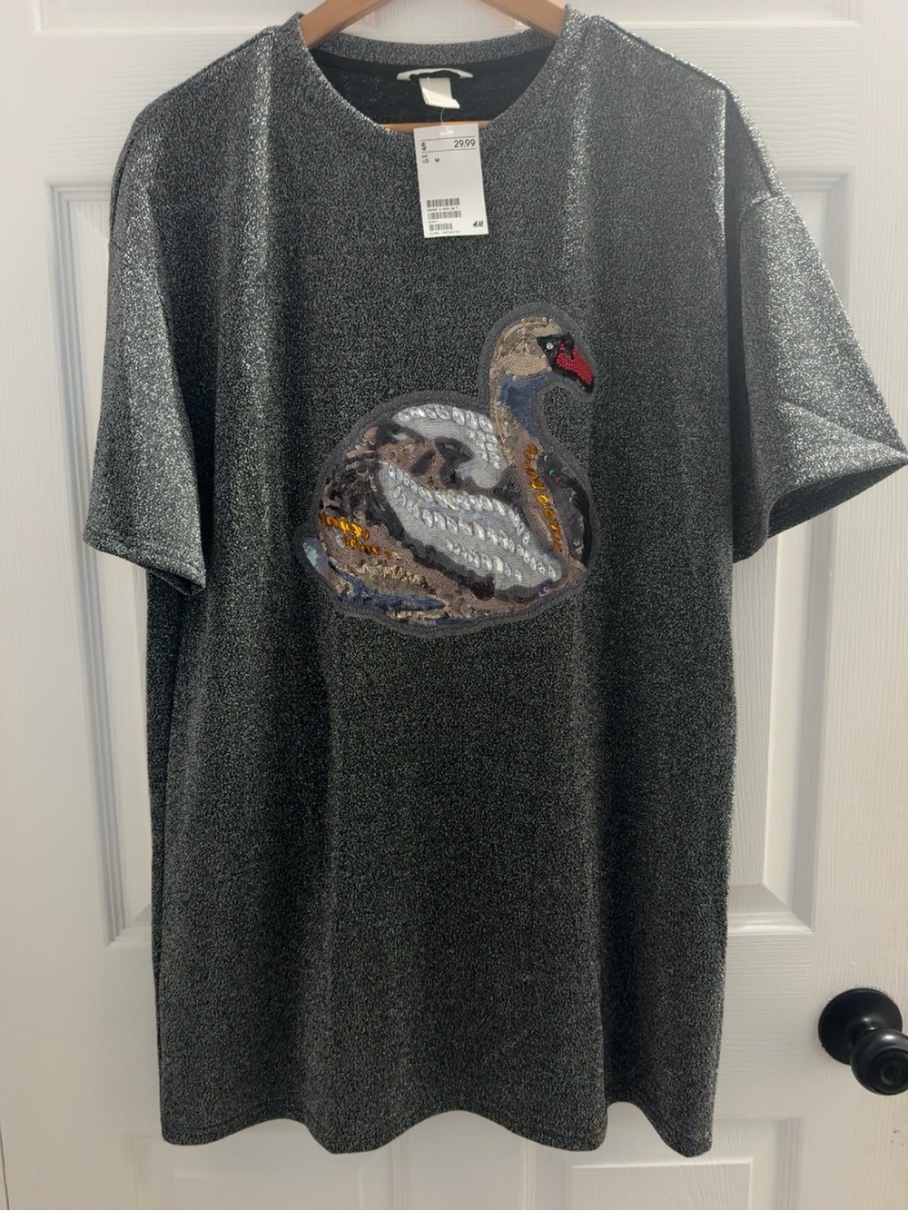 H&M Metallic Silver Sequin Appliqué Tee